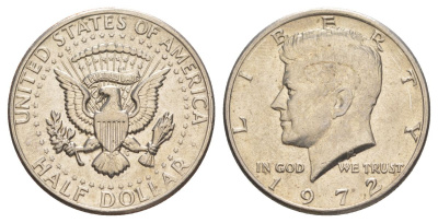 США 1/2 доллара (50 центов) 1972 Джон Кеннеди KM 202b медь плакированная медно-никелем aUNC 4157-243