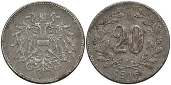 Австрия 20 геллеров 1916 KM 2826 железо 4571-731