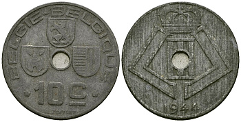 Бельгия 10 сантимов 1944 BELGIE - BELGIQUE KM 126 цинк 4172-116