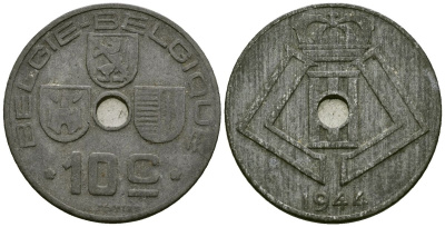 Бельгия 10 сантимов 1944 BELGIE - BELGIQUE KM 126 цинк 4172-116