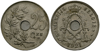 Бельгия 25 сантимов 1921 Belgie KM 69 медно-никель 4165-742