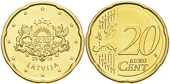 Латвия 20 евроцентов 2014 KM 154 нордик UNC 4364-1533