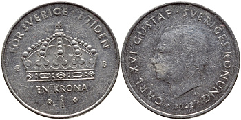 Швеция 1 крона 2002 Карл XVI Густав (1973- ) KM 894 медно-никель 4110-831