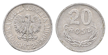Польша 20 грошей 1972 Y A47 алюминий 187-425