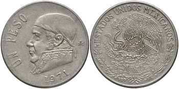 Мексика 1 песо 1971 Хосе Мария Морелос KM 460 медно-никель 109-946