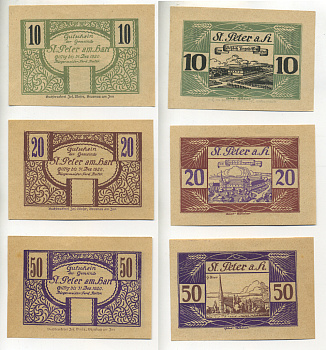 Австрия набор из 3 банкнот 1920 до 31 декабря 1920, нотгельд, 10, 20, 50 геллеров, ST. PETER am BART   бумага  aUNC  7555-1-4-1