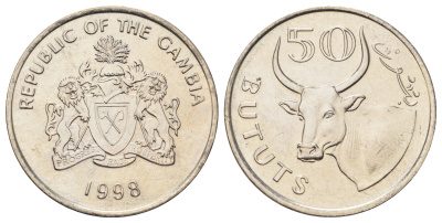 Гамбия 50 бутутов 1998 год-тип KM 58 медно-никель UNC 63-421