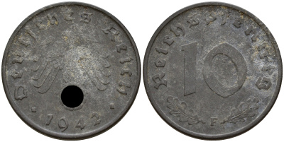 Германия 10 рейхспфеннигов 1942 F J.371 KM 101 цинк    4603-411