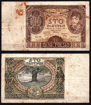Польша 100 злотых 1934 Юзеф Антони Понятовский, дерево Pick 75 a бумага 7547-82-2-2