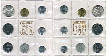 Сан-Марино годовой набор из 8 монет 1972 1, 2, 5, 10, 20, 50, 100 и 500 лир мать поднимает ребенка в воздух KM 14-21, в оригинальной пластиковой запайке серебро KM MS1 серебро UNC 2-5-1-45