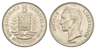 Венесуэла 2 боливара 1990 Симон Боливар Y 43a сталь плакированная никелем 4583-544