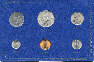 Швеция набор из 6 монет 1972 Густав VI Адольф (1950-1973) в картоне UNC 7-5-7-201