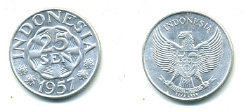ИНДОНЕЗИЯ 25 СЕНОВ 1957 KM 11 алюминий UNC 4385-1023