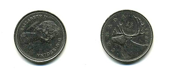 Канада 25 центов 1981 Елизавета II (1952-2022), олень KM 74 никель 83-1216