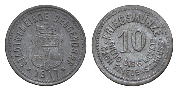 Деггендорф 10 пфеннигов 1917 Funck 90.2, Men05 4981.2, Men18 6235.2 цинк 4659-265
