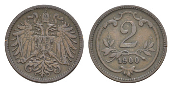 Австрия 2 геллера 1900 Франц Иосиф I (1848-1916) KM 2801 бронза 4639-1016