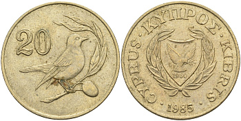 Кипр 20 центов 1985 KM 57.2 никель латунь 4140-731