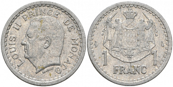 Монако 1 франк 1943 Луи II (1922-1949) KM 120 алюминий 73-337