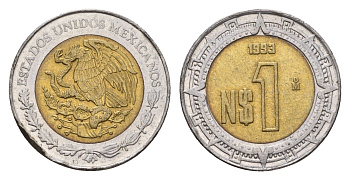 Мексика 1 новый песо 1993 KM 550 биметалл 188-559