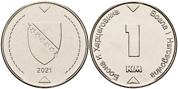 Босния и Герцеговина 1 конвертируемая марка 2021 KM 118 сталь плакированная никелем UNC M58-12