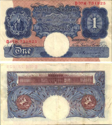 Англия 1 фунт ND (1940-1948) подпись Peppiatt Pick 367 а бумага 7218-55-3