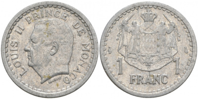 Монако 1 франк 1943 Луи II (1922-1949) KM 120 алюминий 73-337