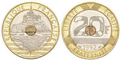 Франция 20 франков 1992 KM 1008 триметалл UNC 4629-651