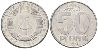 ГДР 50 пфеннигов 1972 A KM 12.2 алюминий aUNC 4575-341