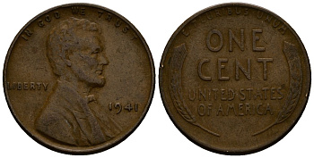 США 1 цент 1941 Линкольн KM 132 бронза 4164-821