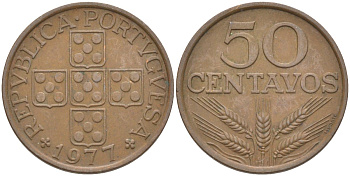 Португалия 50 сентаво 1977 KM 596 бронза 219-925
