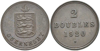 Гернси 2 дабла (дубля) 1920 H KM 12 бронза 3996-835