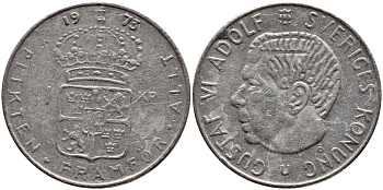Швеция 1 крона 1973 Густав VI Адольф (1950-1973) KM 826а медь плакированная медно-никелем 4395-245