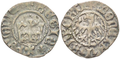 Польша 1/2 гроша (полугрош) 1492-1501 Ян I (1492-1501), династия Ягеллонов, вес 1 гр. серебро 1517-411