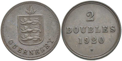 Гернси 2 дабла (дубля) 1920 H KM 12 бронза 3996-835