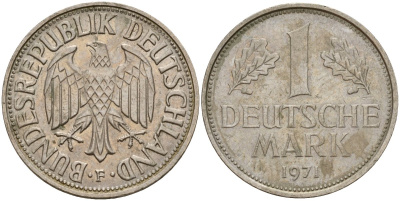 ФРГ 1 марка 1971 F KM 110, J. 385 медно-никель 4159-1122