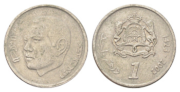 Марокко 1 дирхам 2002 AH 1423, год-тип Y 117 медно-никель 4704-124