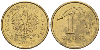 Польша 1 грош 2002 MW KM 276, Parchimowicz 701k латунь 218-1148