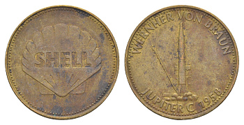 Франция жетон Shell - Человек в полете - Вернер фон Браун 1969 диаметр 26 мм, вес 5 гр Kooij RS011.15 сталь плакированная латунью 4175-526