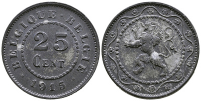 БЕЛЬГИЯ 25 САНТИМОВ 1915 BELGIQUE-BELGIE KM 82 цинк 3334-413