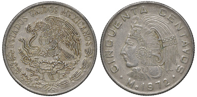 Мексика 50 сентаво 1972 Мо, куаутемок KM 452 медно-никель 4591-542