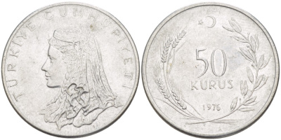 Турция 50 курушей 1976 Анатолийская невеста KM 899 нержавеющая сталь 217-811