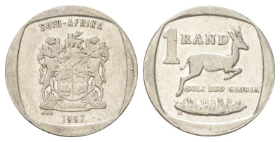 ЮАР 1 ранд 1997 KM 164 медь плакированная никелем 4627-331