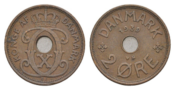Дания 2 эре 1939 N, Кристиан X (1912-1947) KM 827 бронза 4658-256