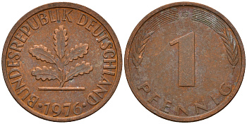 ФРГ 1 пфенниг 1976 G KM 105, J. 380 сталь плакированная медью    4598-552