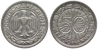 Германия 50 рейхспфеннигов 1928 D KM 49, J. 324 никель 4121-815