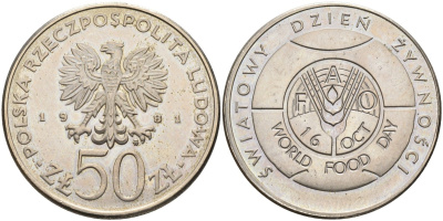 Польша 50 злотых 1981 MW, FAO KM 127, Parchimowicz 263 медно-никель 3457-426