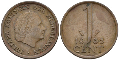 Нидерланды 1 цент 1965 Юлиана (1948-1980) КМ 180 бронза    4124-235