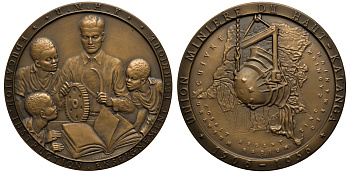 Бельгийское Конго медаль 1956 50 лет обществу металлургов, обучение африканских детей, 85 мм бронза UNC 02-013-11-1