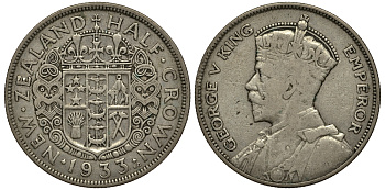 Новая Зеландия 1/2 кроны 1933 Георг V (1910-1936) KM 5 серебро 272-524