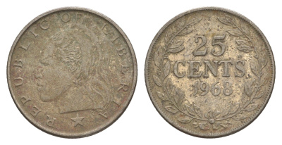 Либерия 25 центов 1968 KM 16a.2 медно-никель 4641-1245